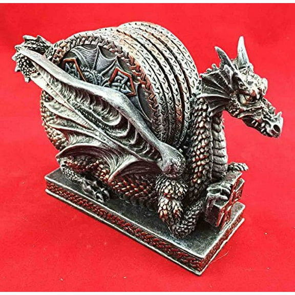 The Voyage Of The Rune Dragon Figurine Coaster Set With Five Round Coasters