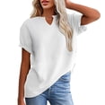 thumbnail image 2 of Womens Waffle Knit Summer Shirts Cap Sleeve Blouse V Neck Patchwork Tees Preppy Loose Fitted Work Pullovers, 2 of 9