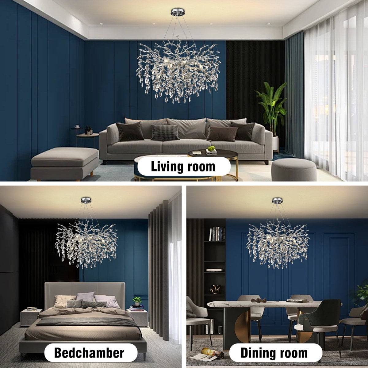 RRBEST Silver Luxury Tree Branch Chandelier,Modern Chandelier Crystal Light Fixture,Pendant Lamp for Living Rooms
