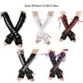 thumbnail image 2 of Lace Gloves Long Ribbon Elbow Length Half-Finger Hollow Out Holes Arm Sleeves Fingerless Mittens Fishnet Mesh Cosplay Costume Black, 2 of 7
