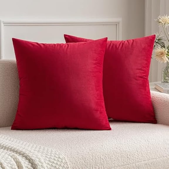 Eryueer Velvet Soft Decorative Square Throw Pillow Case Cushion Covers Pillowcases for Livingroom Sofa Bedroom with Invisible Zipper 24"x24" 2 Pieces Scarlet