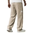 thumbnail image 5 of Dweltoz Men Linen Cargo Pants Baggy Elastic Waist Trousers Lightweight Breathable Wide Straight Leg Workwear with Pockets,Khaki L, 5 of 6