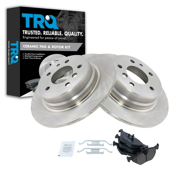 TRQ Rear Brake Pad & Rotor Kit Brake Pads Brake Rotor Ceramic Fits Select 1989-1995 BMW 525i 1993 525iT 1994-1995 530i 1989-1993 535i