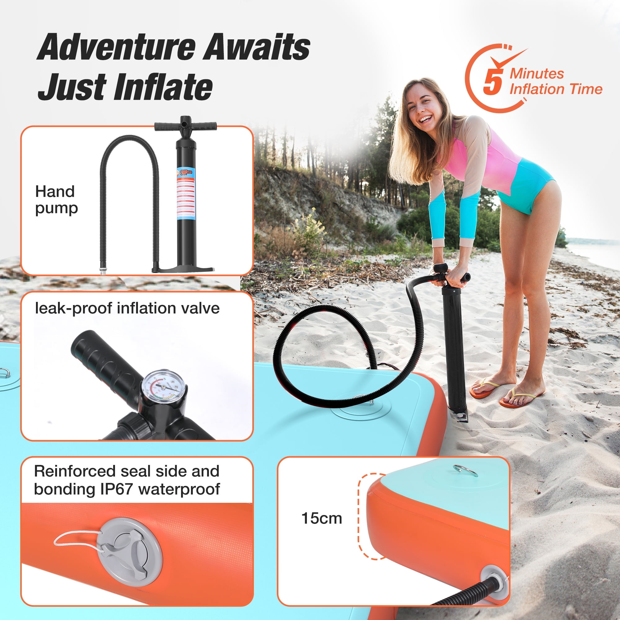 WARMOUNTS Inflatable Floating Dock, 8*6ft Air Inflatable Dock Platform, Non-Slip Water Island Float Raft with Rope Ladder for Ocean Lake River Boat