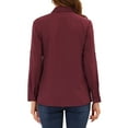 thumbnail image 3 of INSPIRE CHIC Women's Point Collar Pleated Front Casual 3/4 Sleeve Blouses XS Wine Red, 3 of 6
