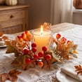 thumbnail image 5 of Clearance Sale! Halloween Fall Wreath Candle Ring, Artificial Maple and Pumpkin Decor with Berries, Gothic Farmhouse Table Accent, 5 of 5