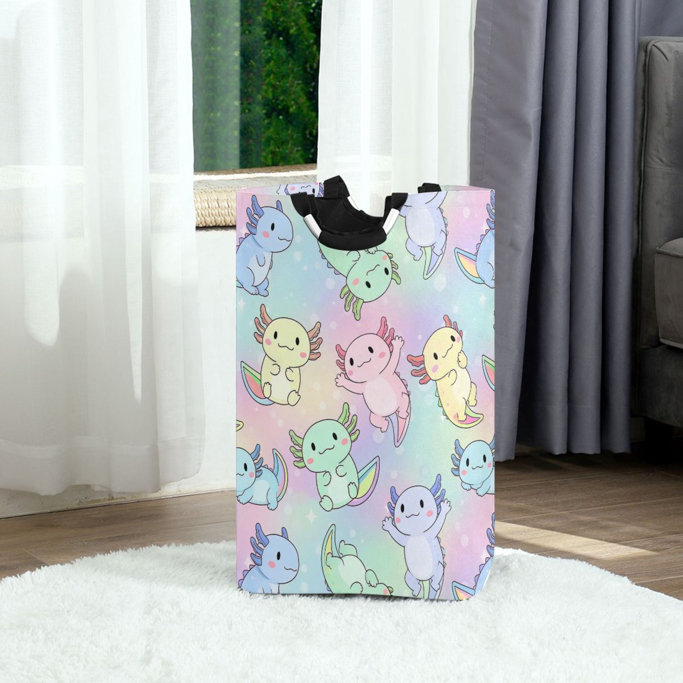 Ryvnso Gradient Axolotls Pattern Large Storage Basket with Handles Collapsible Organizer Bin Laundry Hamper