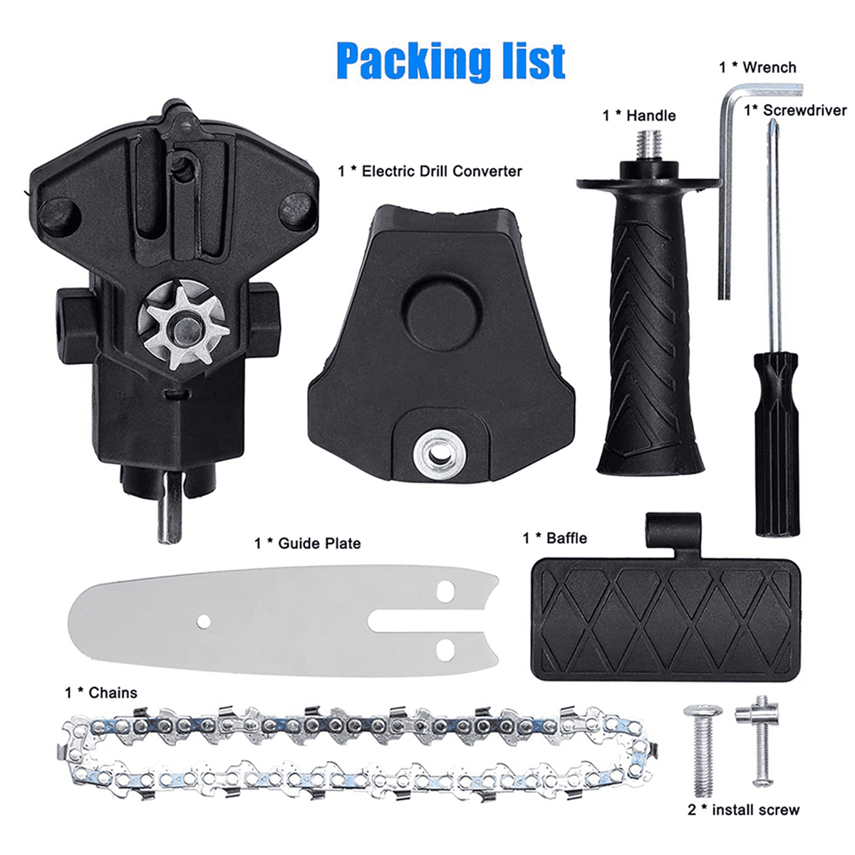 2X Electric Drill Converter Into Electric Saw with 4 Inch Chain Mini Handheld Chain Saw Conversion Bracket Black