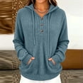 thumbnail image 5 of Women's Ribbed Knit Hoodies Half Button V Neck Drawstring Hooded Sweatshirt Long Sleeve Loose Casual Pullover Tops for Fall Winter Light Blue, 5 of 6