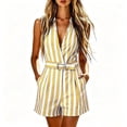 thumbnail image 2 of ZHYou Striped Jumpsuits for Women Summer Deep V Neck Sleeveless Flowy Loose Casual Short Rompers with Waistband,Yellow,Size L, 2 of 8