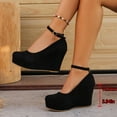 thumbnail image 4 of Miluxas Women's Mary Jane Wedge Solid Buckle Evening Dress Round Toe Platform Shoes Pumps Black 6.5(38), 4 of 9