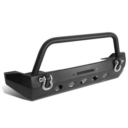For 2007 to 2017 Jeep Wrangler JK Stubby Tubing Winch Guard Front Bumper + Dual D -Ring Shackle 08 09 10 11 12 13 14 15 (Best Stubby Bumper Jk)
