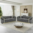 thumbnail image 5 of Mid Century Modern Chesterfield Sofa Couch, 90.6" Velvet Couch Grey and Gold Sofa Luxury Loveseat for Living Room, Tufted Sofas with 2 Pillows & Classic Golden Decor, Grey, 5 of 8