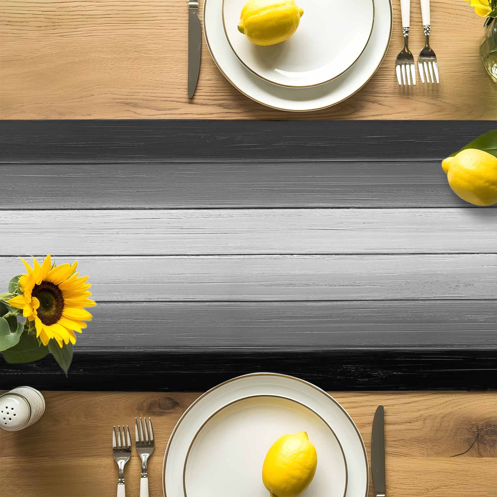 Black Gray Ombre Cotton Linen Table Runner for Dining Kitchen, Vintage Country Wooden Wedding Outdoor Party Tablerunners Decoration, Dresser Scarf Coffee Tablecloth Runners 13x72 Inches
