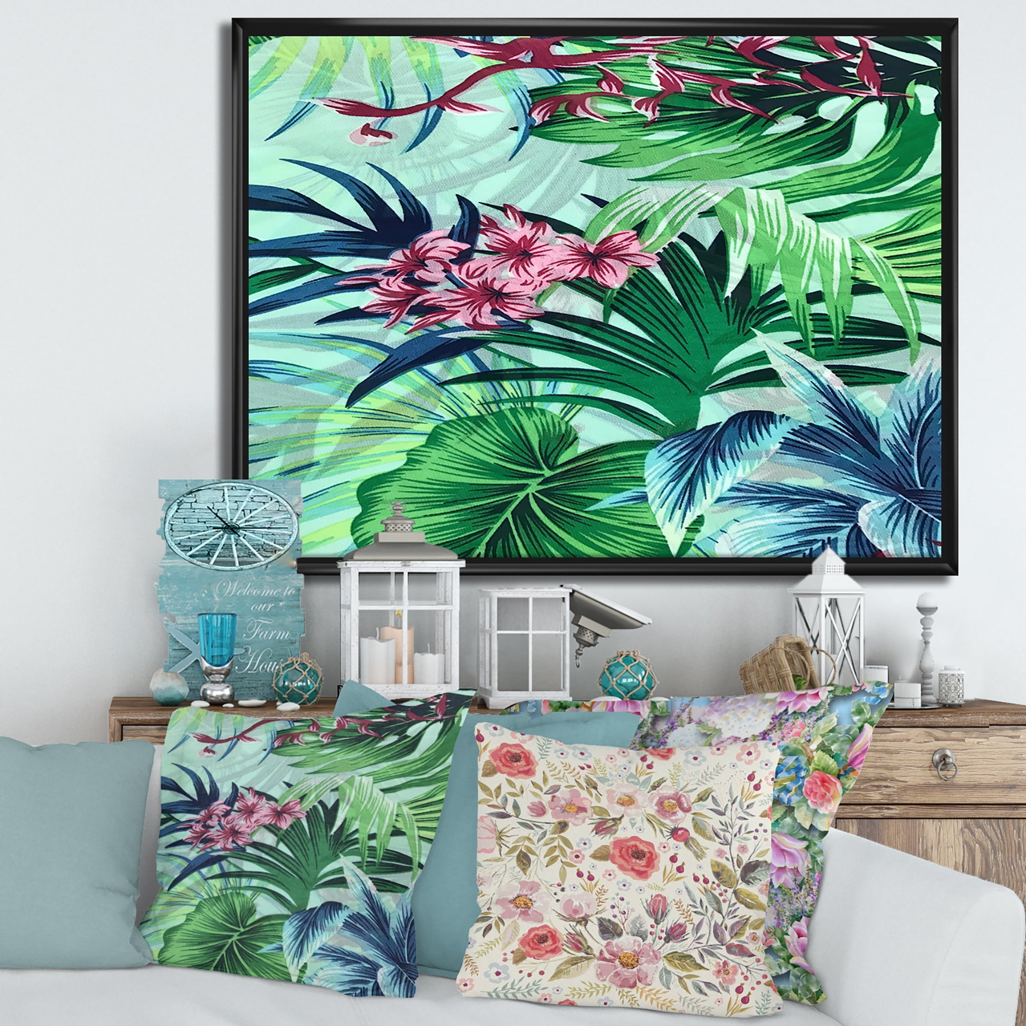 Designart 'VIntage Tropical Flowers VI' Traditional Framed Canvas Wall Art Print