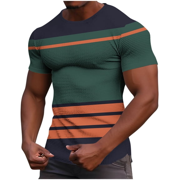 Orange Navajo Green Stripes Men's Short Sleeve Crewneck T-Shirt Tee Tops Shirt Streetwear,Graphic Tshirts Casual Crewneck T-Shirt Short Sleeve Summer Shirts for Man, S-3XL
