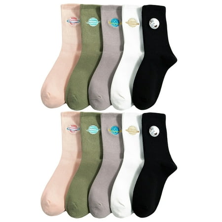

NUOLUX 5 Pairs Planet Pattern Socks Mid-tube Sock Cotton Stocking Women Embroidery Sock