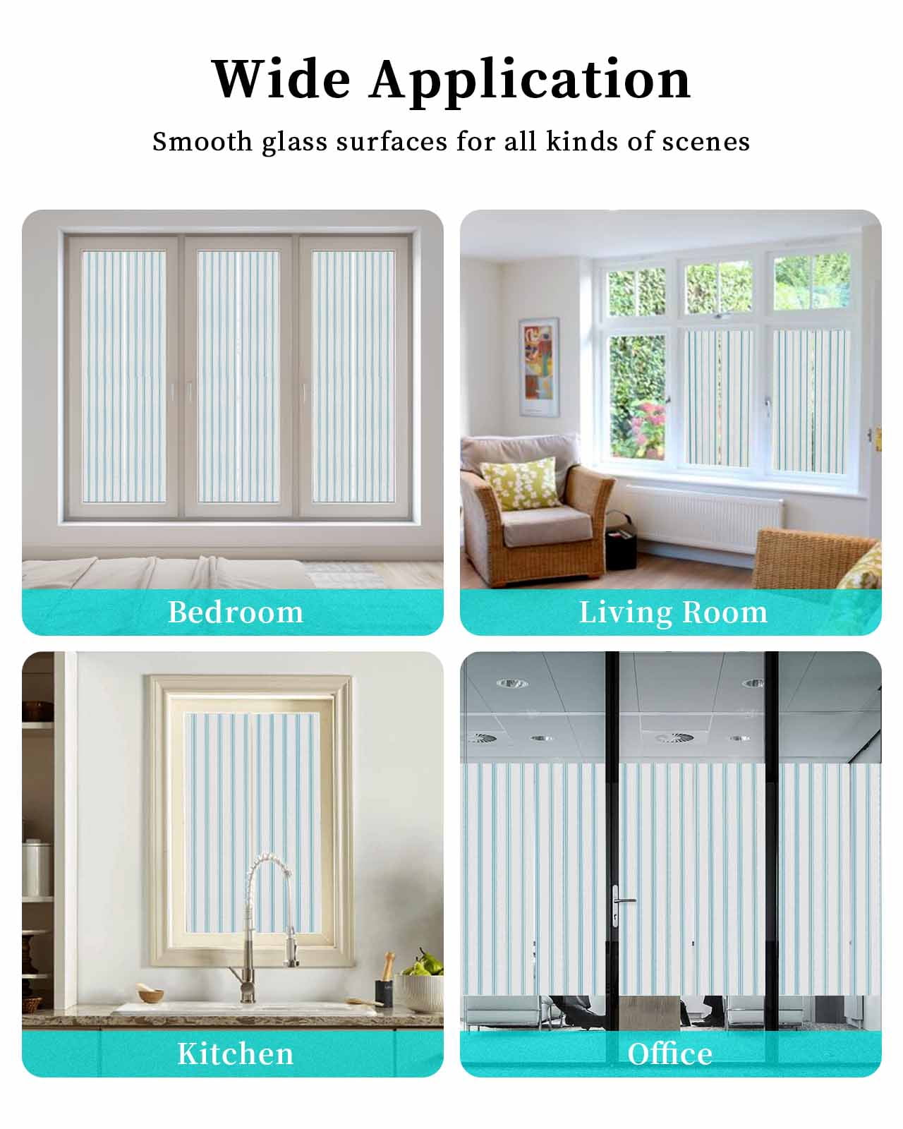 Window Privacy Film,Bluish Green Stripes UV Sun Blocking Window Tint Film Heat Control One Way Blackout Window Film,Geometric Vertical Linens Modern Minimalism Non Adhesive Static Cling 19.6x39.3 In