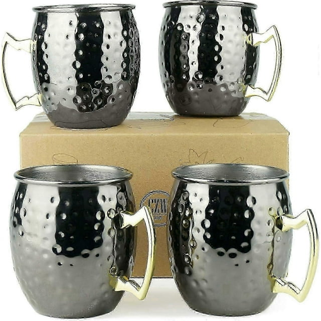 KXJ-Moscow Mule Mugs Set of 4: 18.5 oz Handcrafted Copper Cups, Gold Brass Handles, 3.7"x4