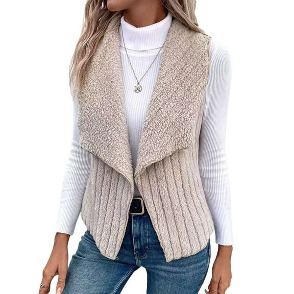 Women'S Autumn and Winter Casual Simple Sleeveless Plush Vest Vest Jacket Cardigan Vest Khaki S