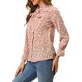 thumbnail image 5 of Allegra K Women's Bow Tie Ruffle Collar Button Down Long Sleeve Floral Blouse, 5 of 7