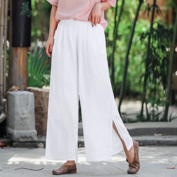 nsendm Female Pants Adult Women Casual Pants for Winter Petite Pocket  Elastic Breathable Trousers Loose Casual Dress Pants for Women with(White,  M)