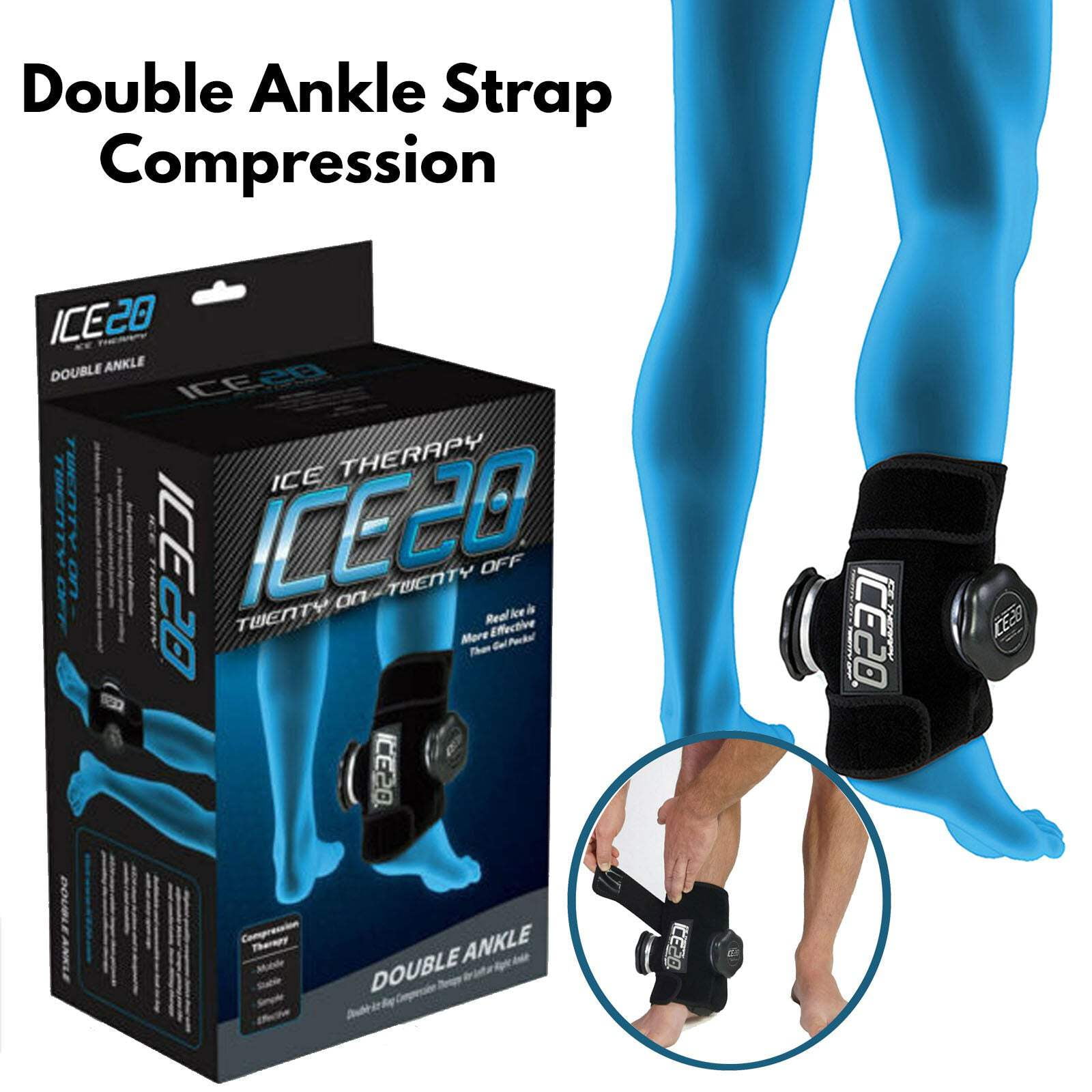 ICE20 Ankle Ice Therapy Wrap Double Ice Bag for Cold Compression Treatment, Black