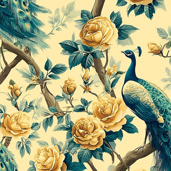 Peel and Stick Wallpaper 23.6in x 9.8ft Peacock Yellow Roses Soft Yellow Vintage Floral Contact Paper Vinyl Waterproof Self Adhesive Wall Paper for Bedroom Shelf Cabinet Renter Friendly