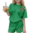 thumbnail image 3 of Piuwrlz Girls Short Sets Girl Outfit Set Suummer Crew Neck T-Shirt and Shorts Set Green Size 13-14Years, 3 of 7