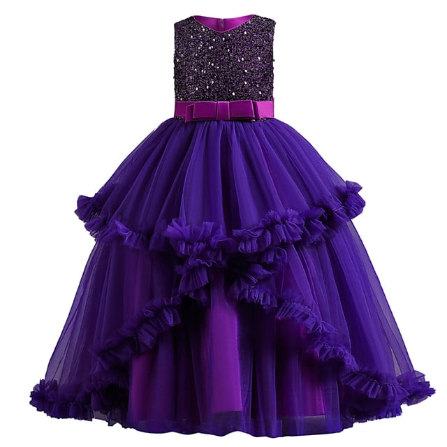 WEAIXIMIUNG Robes Longues avec Manches Robe Décontractée pour Filles Tout-Petits Robe Sans Manches Robe en Tulle à Volants Robe de Mariage pour Enfants Vêtements Mode