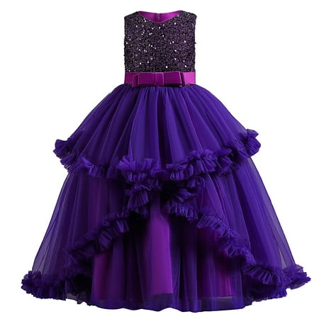 

gvdentmGirls Easter Dress Toddler Flower Girl Dress Summer Sleeveless Polyester Tutu Dresses for Girls 3-7 Years Knee-Length Purple 4-5 Years