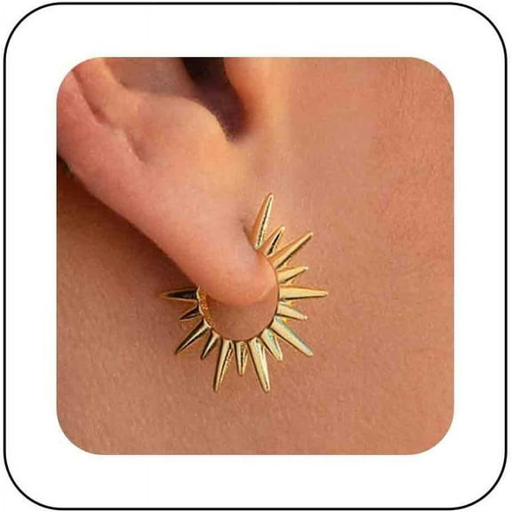 Gothic Spikes Rivets dangle Earrings Gold Sunburst Drop Earrings Metal Spike Stud Earrings Vintage Sunburst C Hoop Earrings Jewelry for Women Gifts