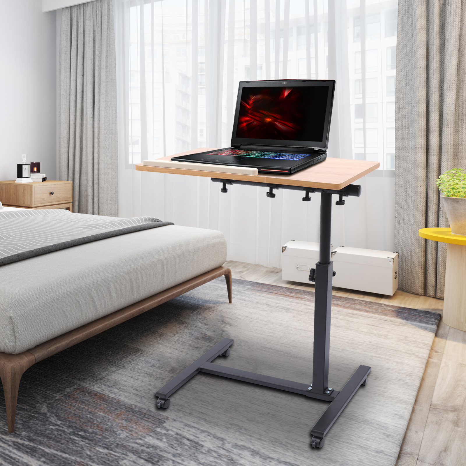 Loyalheartdy Rolling Laptop Desk Height Adjustable Tilt Tray Moving Stand for Office Laptop Bed Sofa Side Table