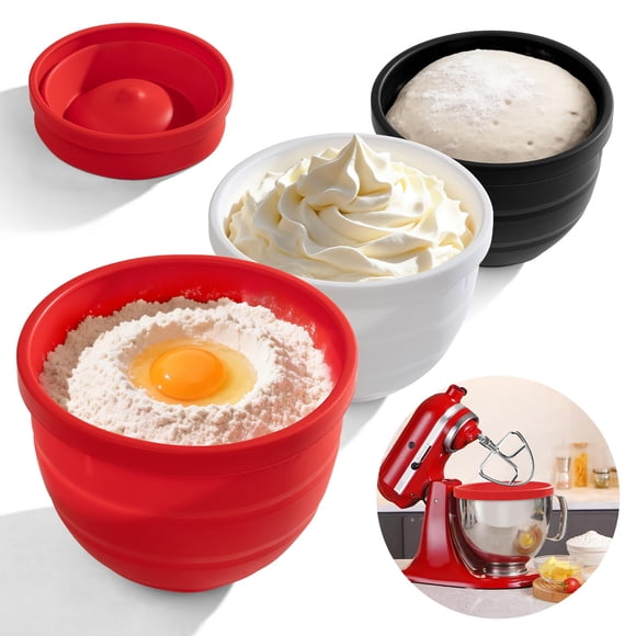 Yozlro Doublure de Bol en Silicone pour Mélangeurs KitchenAid à Tête Inclinable 5 Qt - 3 Doublures et 3 Couvercles Inclus, Antiadhésif Anti-Rayures, Réduction du Bruit avec Couvercles, Pliable