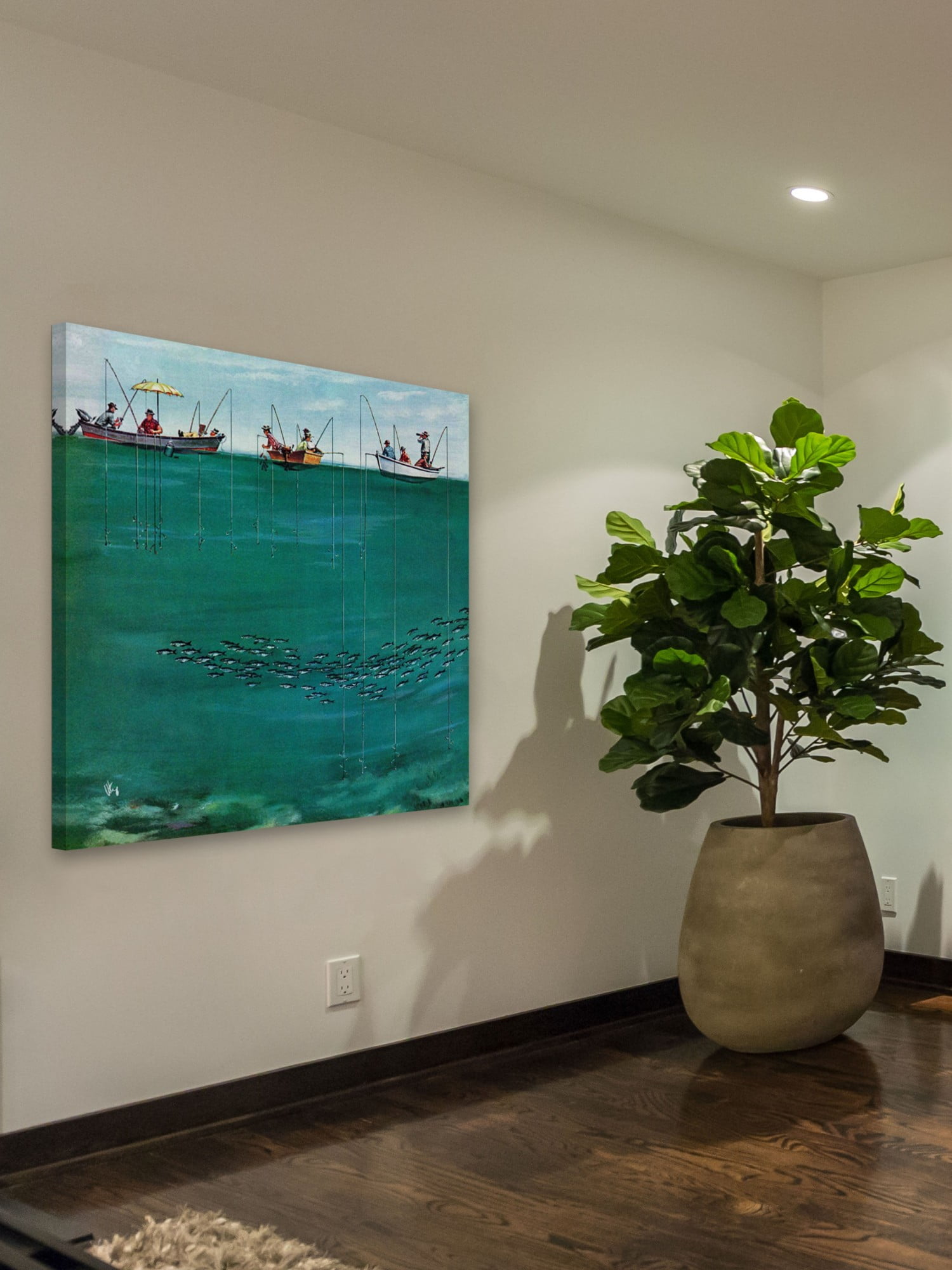 Marmont Hill School of Fish Among Lines by Thornton Utz Painting Print on Wrapped Canvas
