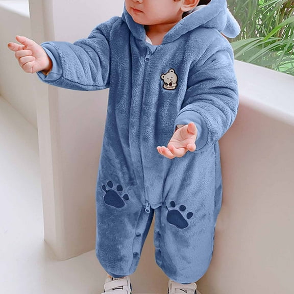 6-9 Months Baby Boy Girls Winter Warm Rompers Unisex Newborn Fleece Outfits Bodysuits Toddler Baby Boys Girls Color Plush Cute Cartoon Winter Thick Keep Warm Jumpsuit Romper Blue