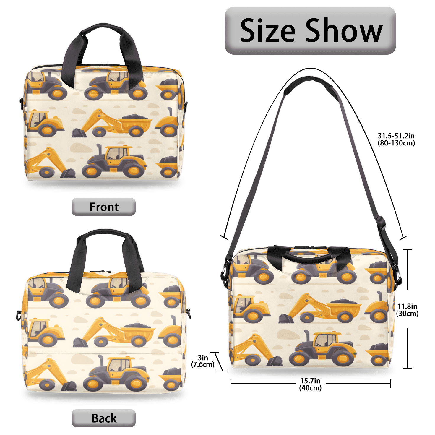Herdesigns Construction Trucks Laptop Bag for Women Men, Computer Case Briefcase Messenger Bags, 15-15.6 inch Laptop Sleeve Shoulder Bag