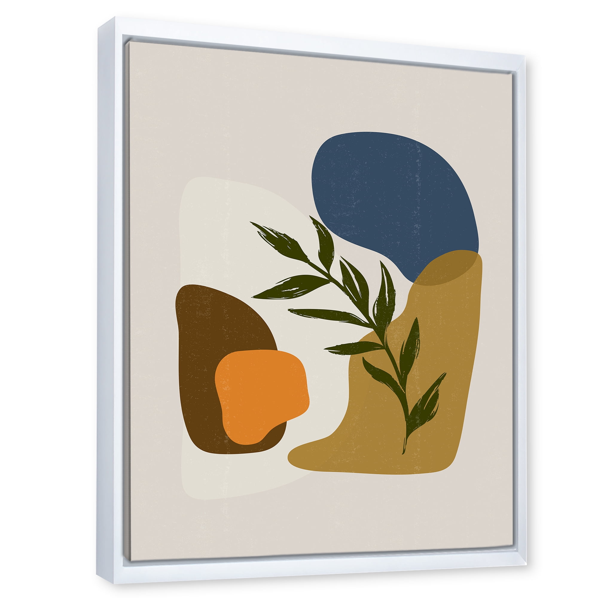 Designart 'Green Leaf With Botanical Minimalist Shapes' Modern Framed Canvas Wall Art Print