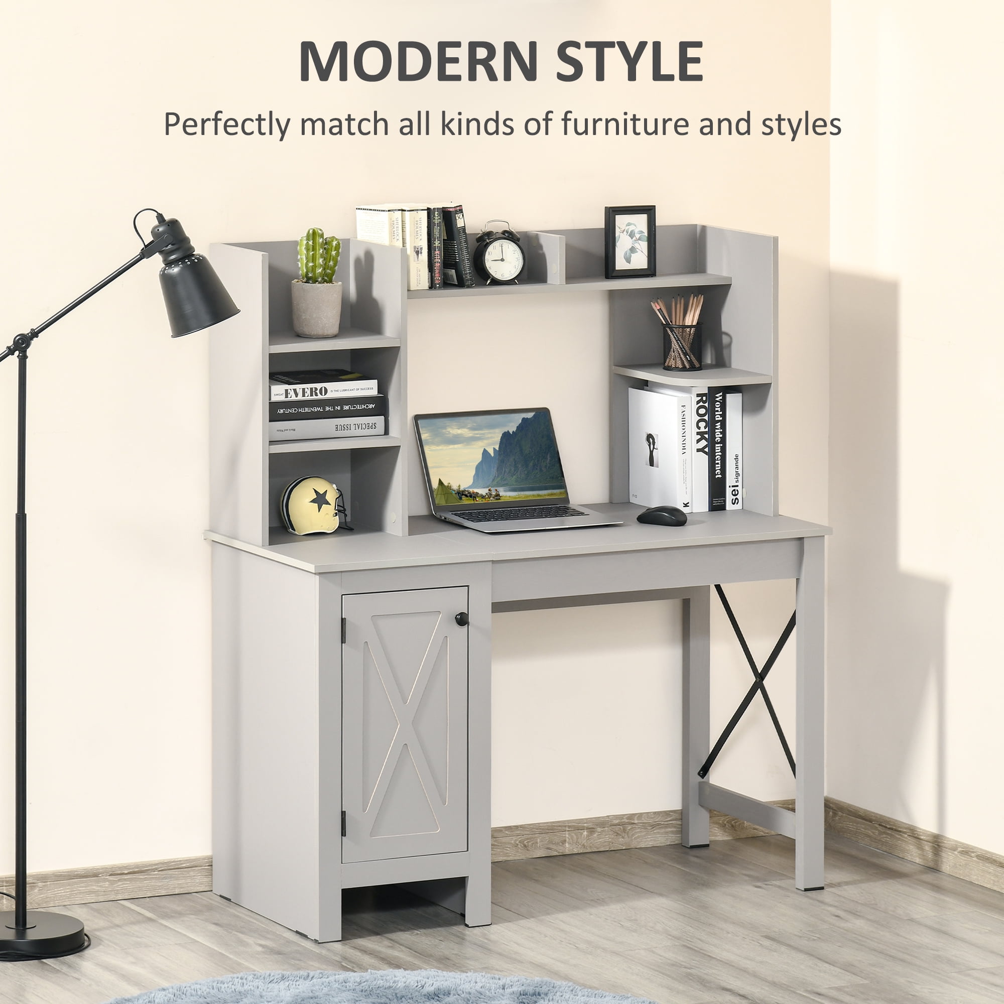 Farmhouse computer desk with hutch deals
