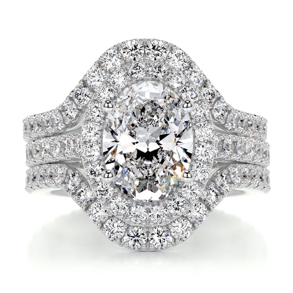 Spot Jewel 2 Ct VVS1/D Oval Cut Lab Created Simulated Diamond Ring - 14K White Gold Plated Diamond Ring - Engagement Wedding Diamond Ring - Eternity Diamond Ring for Bridal - Wedding Ring