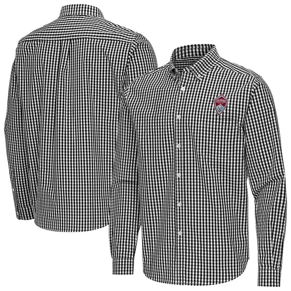 Men's Antigua Black Colorado Rapids Ellis Tri-Blend Long Sleeve Button-Down Shirt