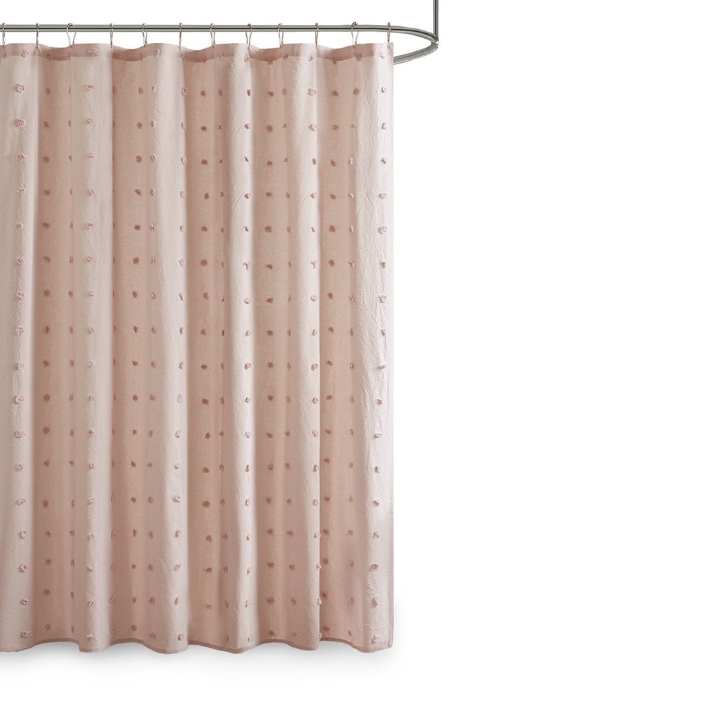 MAYEERTY 100% Cotton Jacquard Pom Pom Shower Curtain, Pink