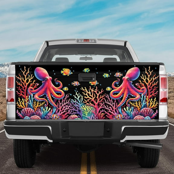 Lotusprinthandmade Super Cute Octopus 3D Tailgate Wrap 2 Sizes (24"x58"), Ocean Sea Creature Car Decal, Marine Life Truck Accessory