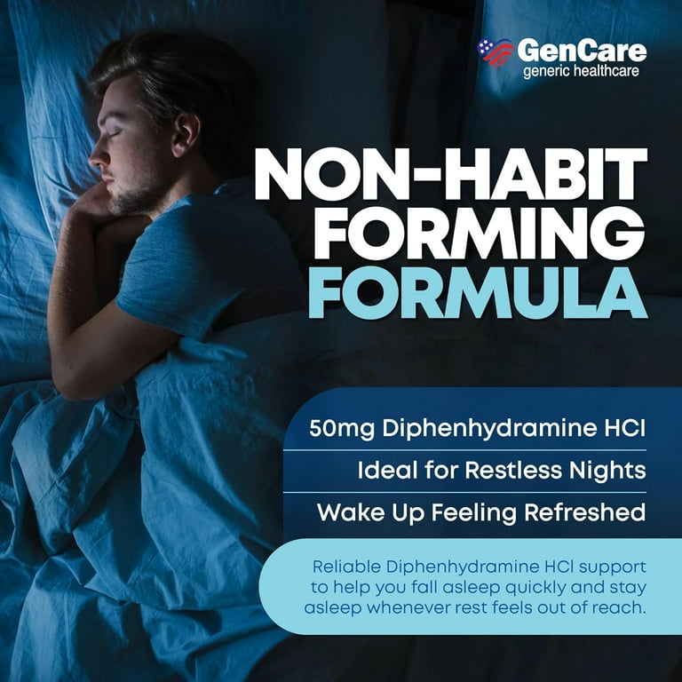 GenCare Sleep Aid Softgels, Diphenhydramine HCl 50mg, Non-Habit