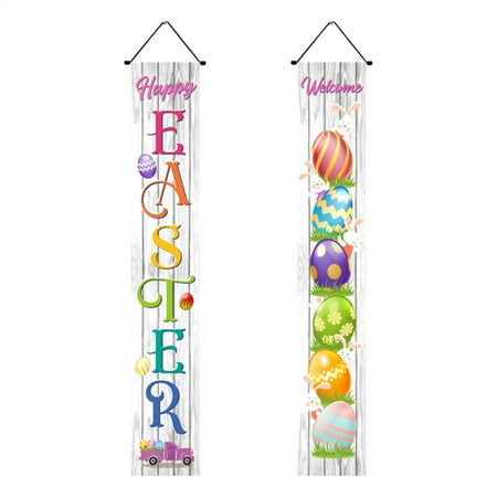 Easter Decoration Couplet Banner Porch Sign- Welcome Easter Hanging Front Door Couplet Outdoor Indoor Easter Party Ornament