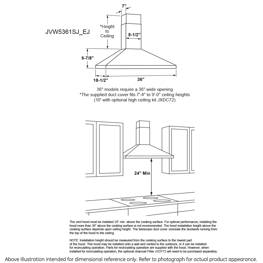 GE JVW5361EJES 36 inch Slate Pyramid Chimney Hood
