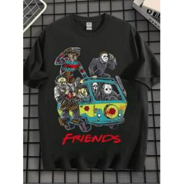 EWH Unique Design, "FRIENDS" Horror Character Print, Men's T-Shirt, Fashionable