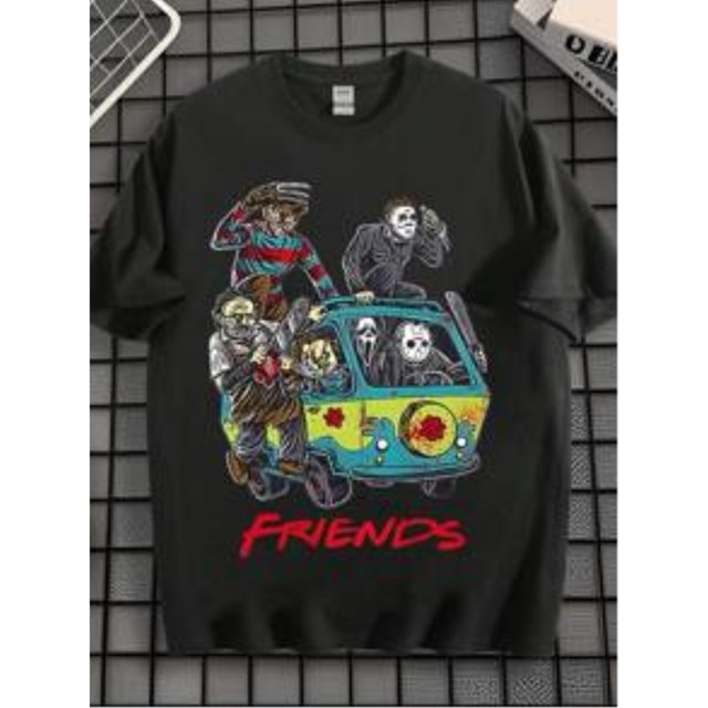 EWH Unique Design, "FRIENDS" Horror Character Print, Men's T-Shirt, Fashionable