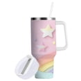 thumbnail image 2 of 30 oz Tumbler With Handle Stainless Steel Insulated Tumbler With Lid for Car Cup Holder Rainbow Stars and Cloud Pattern, 2 of 9