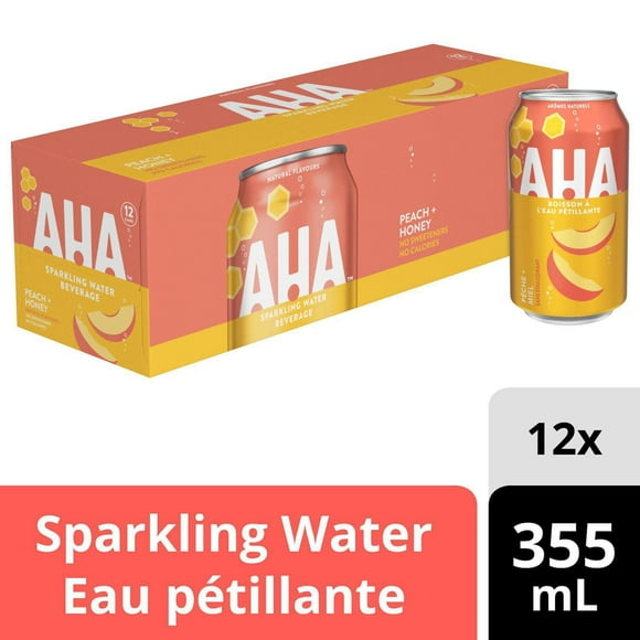 AHA Peach + Honey Sparkling Water 355mL cans, 12 pack, 12 x 355 mL
